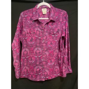 Womens Ariat XL Purple Paisley LS Button Down Shirt Snaps